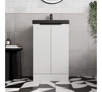 Artis Fluted White Freestanding Cloakroom Vanity Unit with Basin 500mm with Black Handle