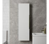 Artis Fluted White Wall Hung Tall Bathroom Storage Cabinet 1200 x 350mm - Brushed Brass Handles