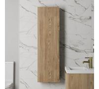 Artis Fluted Wood Wall Hung Tall Bathroom Storage Cabinet 1200 x 350mm - Brushed Brass Handles