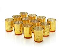 Artis Mercury Glass Votive Candle Tealight Holder 2.75"H Set of 12 Speckled Gold for Christmas, Weddings, Parties and Home Decor