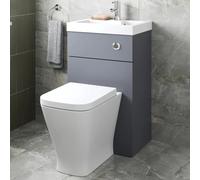 Artis® Modern Bathroom Cloakroom 2 in 1 Back to Wall BTW Toilet Wash Basin Combi Unit Space Saving Set Soft Close Seat Dual Flush Cistern, Grey Gloss