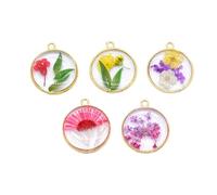ARTISAMILY 10pcs Dried Flower Resin Pendants Flat Round Floral Dangle Earring Charms Necklace Pendants Flower Hang Ornament for DIY Jewelry Making Bracelet Keychain Charms 22x20 mm