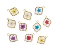 ARTISAMILY 10pcs Rhombus Dried Flowers Necklace Pendants Resin Daisy Flower Dangle Earring Charms Cute Floral Bracelet Pendants Decorative Charm 5 Color for DIY Craft Jewelry Making 23x16 mm
