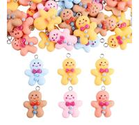 ARTISAMILY 20pcs Gingerbread Man Resin Pendants Christmas Gingerbread Man Keychain Bracelet Charms 5 Color Necklace Pendants for Jewelry Making DIY Craft Supplier 21x20 mm
