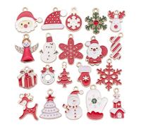 ARTISAMILY 40pcs Christmas Charms Pendants for Bracelets Christmas Tree Santa Claus Snowman Deer Glove Bracelet Charms Alloy Enamel Necklace Pendants Red Hang Ornament for Jewelry Making 20 Style