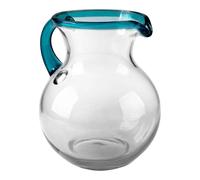 artisan accents Hand-Blown Glass Drink Pitcher From Mexico - Cobalt Blue Rim | Authentic Handcrafted 84oz Mexican Carafe with Handle | Perfect for Water, Juice or Margaritas