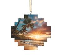 Artisan Brick Puzzle Building Block DIY Ornament Decor 3D Jigsaw Thoughtful Gift Hawaiian Beach with Palm Trees Print