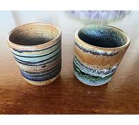 Artisan Clay Cups | Tall Handcrafted and Hand Glazed Copitas | The Proper Traditional Vessel for Mezcal and Tequila, Sake | Set of 2 (Multi Color)