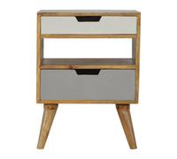 Artisan Furniture Nordic Style 2 Drawer Cut-Out Bedside - Mango Wood - L40 X W45 X H60 Cm - Grey/white
