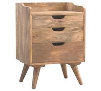 Artisan Furniture Scandinavian Styled Bedside With 3 Cut Out Drawers - Mango Wood - L35 X W45 X H63 Cm - Oak-Ish