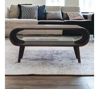 Artisan Furniture Solid Wood Amaya Light Walnut Coffee Table, Open Storage, Nordic Legs, Dark Brown