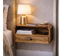 Artisan Furniture Solid Wood Avora Wall-Mounted Bedside, 1 Drawer & 1 Shelf, Brown