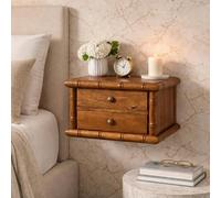Artisan Furniture Solid Wood Bamboo Bedside in Amber Oak Finish, 2 Drawers, Brown