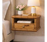 Artisan Furniture Solid Wood Bamboo Open Bedside in Amber Oak Finish, 1 Drawer & 1 Shelf, Brown