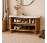 Artisan Furniture Solid Wood Beaumont Marble Shoe Bench 2 Open Shelves Beige