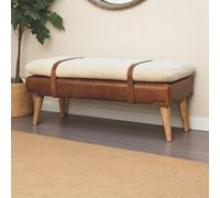 Artisan furniture Solid Wood BouclÃ© Buffalo Hide Leather Bench