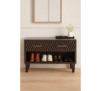 Artisan Furniture Solid Wood Cadiz Carved Shoe Storage Bench, 2 Drawers, 1 Open Slot, Dark Brown