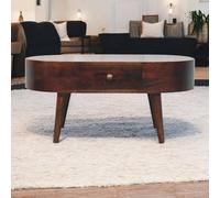 Artisan Furniture Solid Wood California Walnut Rounded Coffee Table, 2-Drawers, Nordic Legs, Dark Brown