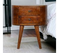 Artisan Furniture Solid Wood Chestnut Rounded Bedside Table Brown 2 Drawers Upholstered