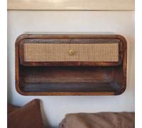 Chest Solid Wood Dark Brown 45×32×25 cm Wall Mounted Woven Front 1 Drawer Rustic