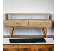 Artisan Furniture Solid Wood Curved Oak-Ish Media Unit, 2 Drawers & 1 Open Slot, Beige