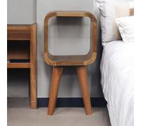 Artisan Furniture Solid Wood Extra Mini Minimalist Open Curved Oak-Ish Bedside, Beige