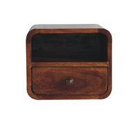 Artisan Furniture Solid Wood Extra Mini Wall Mounted Curved Chestnut Bedside With Open Slot
