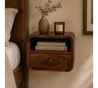 Artisan Furniture Solid Wood Extra Mini Wall Mounted Curved Chestnut Bedside With Open Slot, Brown
