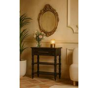 Artisan Furniture Solid Wood Heritage Turned-Leg Side Table, 1 Drawer & 2 Open Slots, Dark Brown