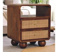 Artisan Furniture Solid Wood Larissa Chestnut Nightstand, 2-Drawers, 1 Shelf, Ball Feet, Beige And Brown