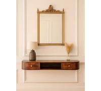 Artisan Furniture Solid Wood Lunar Wall Mounted Chestnut Console, 2 Drawers, Open Slot