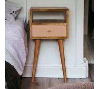 Artisan Furniture Solid Wood Mini Blush Hand Painted Bedside, 1 Drawer & 1 Shelf, Brown & Pink