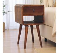 Artisan Furniture Solid Wood Mini Chestnut Curve Lower Bedside, 1 Drawer And Open Slot, Dark Brown