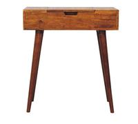 Artisan Furniture Solid Wood Mini Chestnut Fold Vanity, 1 Drawer And Lift-Up Mirror, Dark Brown