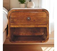 Artisan Furniture Solid Wood Mini Curve Floating Bedside, 1 Drawer & 1 Shelf, Brown