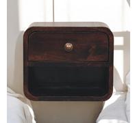 Solid Wood Mini Curved California Walnut Wall Mounted Bedside with Open Slot - Brown