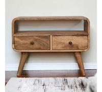 Artisan Furniture Solid Wood Mini Curved Oak-Ish Media Unit, 2 Drawers & 1 Open Slot, Beige