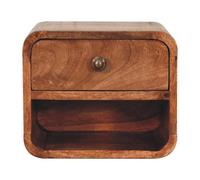 Solid Wood Mini Honey Caramel Wall Mounted Bedside with Open Slot 1 Drawer Dark