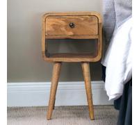 Artisan Furniture Solid Wood Mini Oak-Ish Curve Lower Bedside, 1 Drawer & 1 Open Slot, Beige