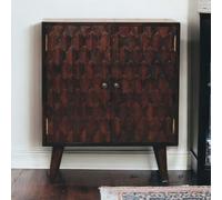 Artisan Furniture Solid Wood Mini Pineapple Carved Light Walnut Cabinet