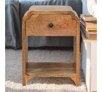Nightstand Solid Mango Wood 40x30x30cm Mini Brown Scalloped Drawer & Open Shelf