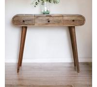 Artisan Furniture Solid Wood Oak-Ish Round Dressing Table, 2 Drawers, 4 Storage Compartments With Attached Mirror, Beige