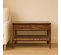 Artisan Furniture Solid Wood Regency Woven Console Table With 4-Drawers, Open Storage, Dark Brown