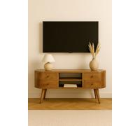 Artisan Furniture Solid Wood Rounded Entertainment Unit, 4 Drawers & 2 Shelves, Brown