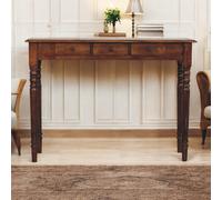 Artisan Furniture Solid Wood Turned Legs Chestnut Console, 3 Drawers, Dark Brown