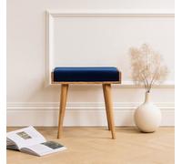 Artisan Furniture Solid Wood Upholstered Royal Blue Velvet Tray Footstool, Beige