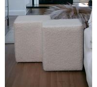 Artisan Furniture Solid Wood White Boucle Twin Footstool