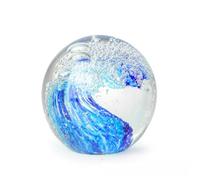 Artisan Hand Blown Ocean Wave Glass Crystal Ball - Decorative Sphere for Aquarium, Office Desk Paperweight,Unique Ocean-Themed Gift for Collectors