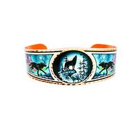 Artisan Handcrafted Wolf Bracelets for Unisex-Open-ended Copper Wolf Cuff Bracelets Wildlife Art Wolf on a Ledge Wolf Jewelry, Wolf Gifts