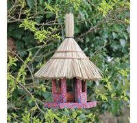 Artisan Hexagonal Thatched Bird Table Red